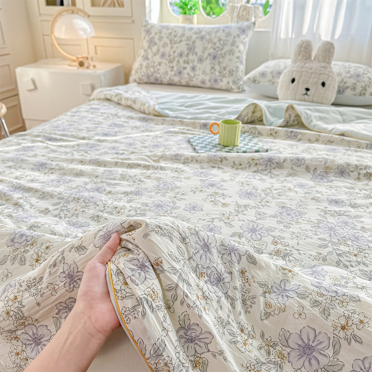 91家纺网 家纺一手货源 找家纺 招财星家纺 2026新款A类水洗棉皱绉纱夏被空调被印花夏凉被子被芯（带质检报告买家秀） 静谧花园