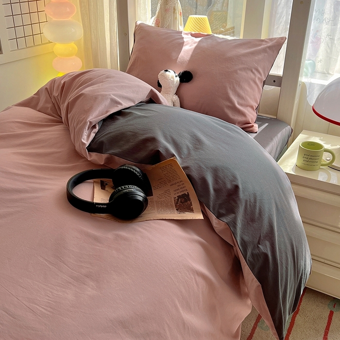 91家纺网 家纺一手货源 找家纺 缦绣阁家纺 2026新款无印风纯色纯棉四件套全棉被套床单床笠被罩学生宿舍上下铺三件套床上用品 浅豆沙石墨灰