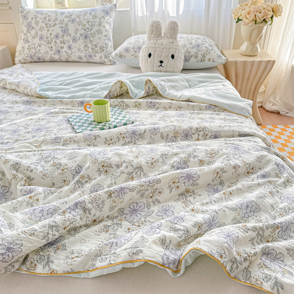 91家纺网 家纺一手货源 找家纺 招财星家纺 2026新款A类水洗棉皱绉纱夏被空调被印花夏凉被子被芯（带质检报告买家秀） 静谧花园