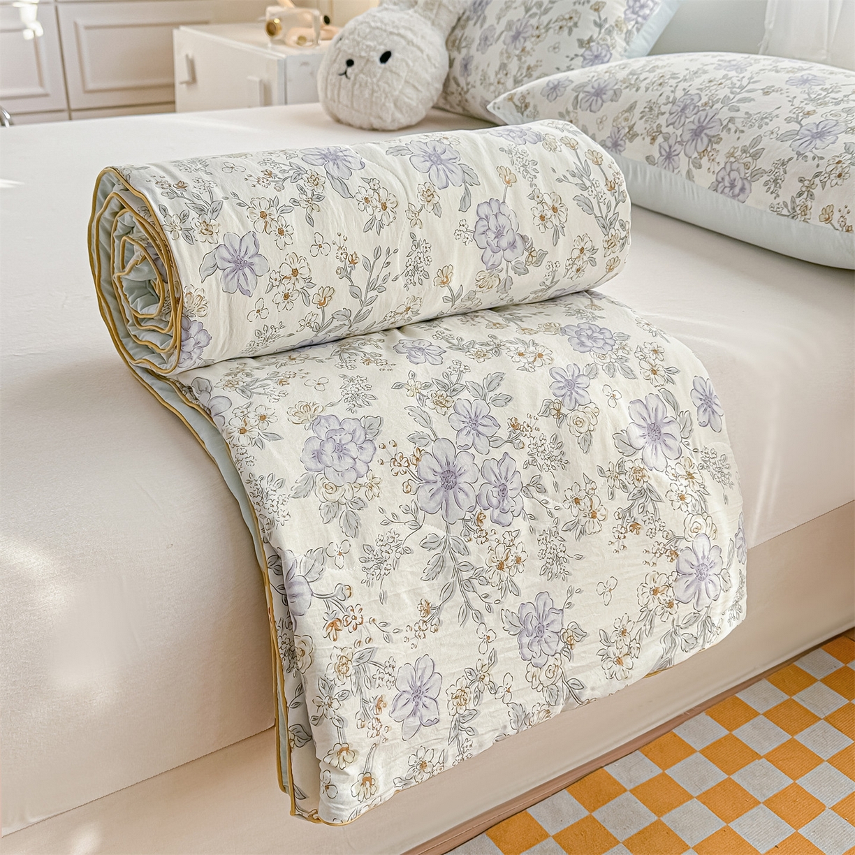 91家纺网 家纺一手货源 找家纺 招财星家纺 2026新款A类水洗棉皱绉纱夏被空调被印花夏凉被子被芯（带质检报告买家秀） 静谧花园