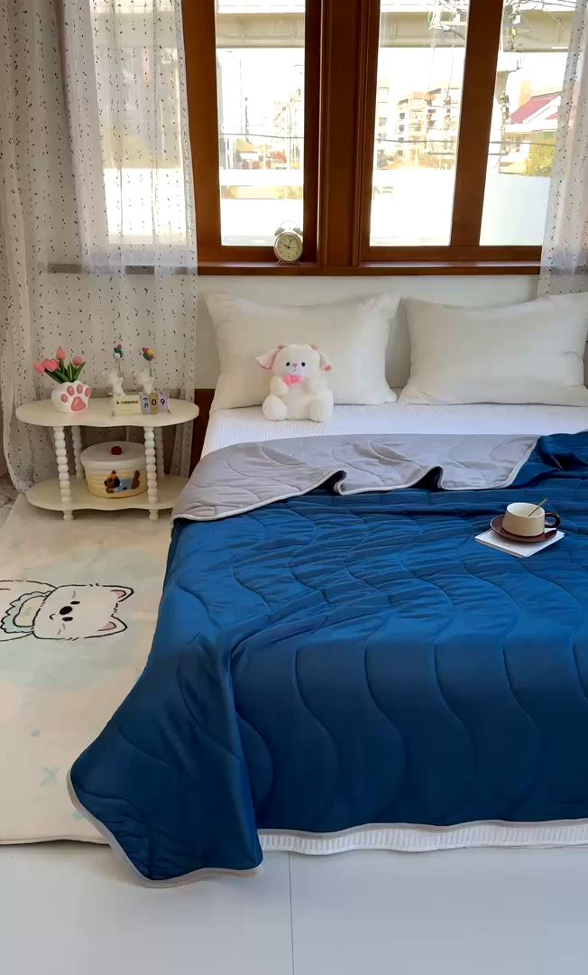 91家纺网 家纺一手货源 找家纺 默忆 2026春夏新款绗缝冰激凌凉感丝夏被夏凉被空调被 古典兰