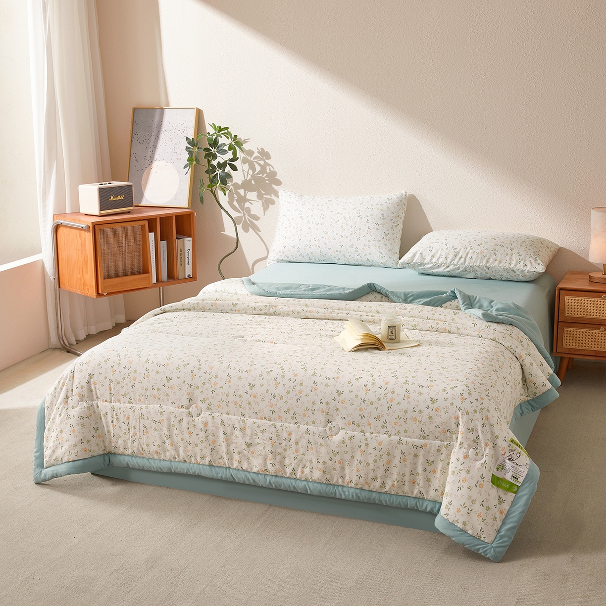 91家纺网 家纺一手货源 找家纺 罗布斯 2026新款高克重纯色简约风小清新花卉风水洗棉空调被夏被100%新疆棉花夏凉被（买家秀加微) 普罗旺斯