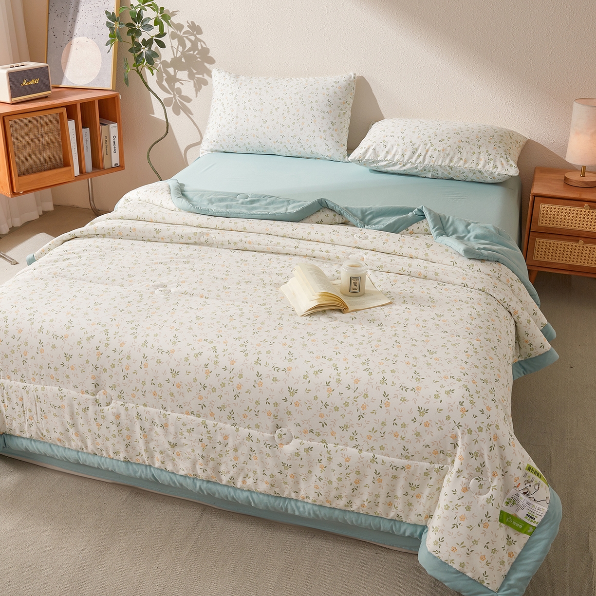 91家纺网 家纺一手货源 找家纺 罗布斯 2026新款高克重纯色简约风小清新花卉风水洗棉空调被夏被100%新疆棉花夏凉被（买家秀加微) 普罗旺斯