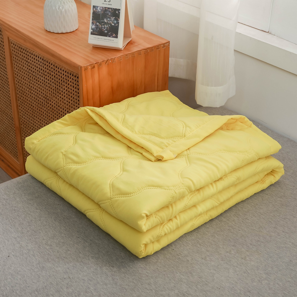 悦织湾家纺 2026新款超声波夏被纯色水洗棉夏凉被批发赠品礼品被供货 夏被-黄