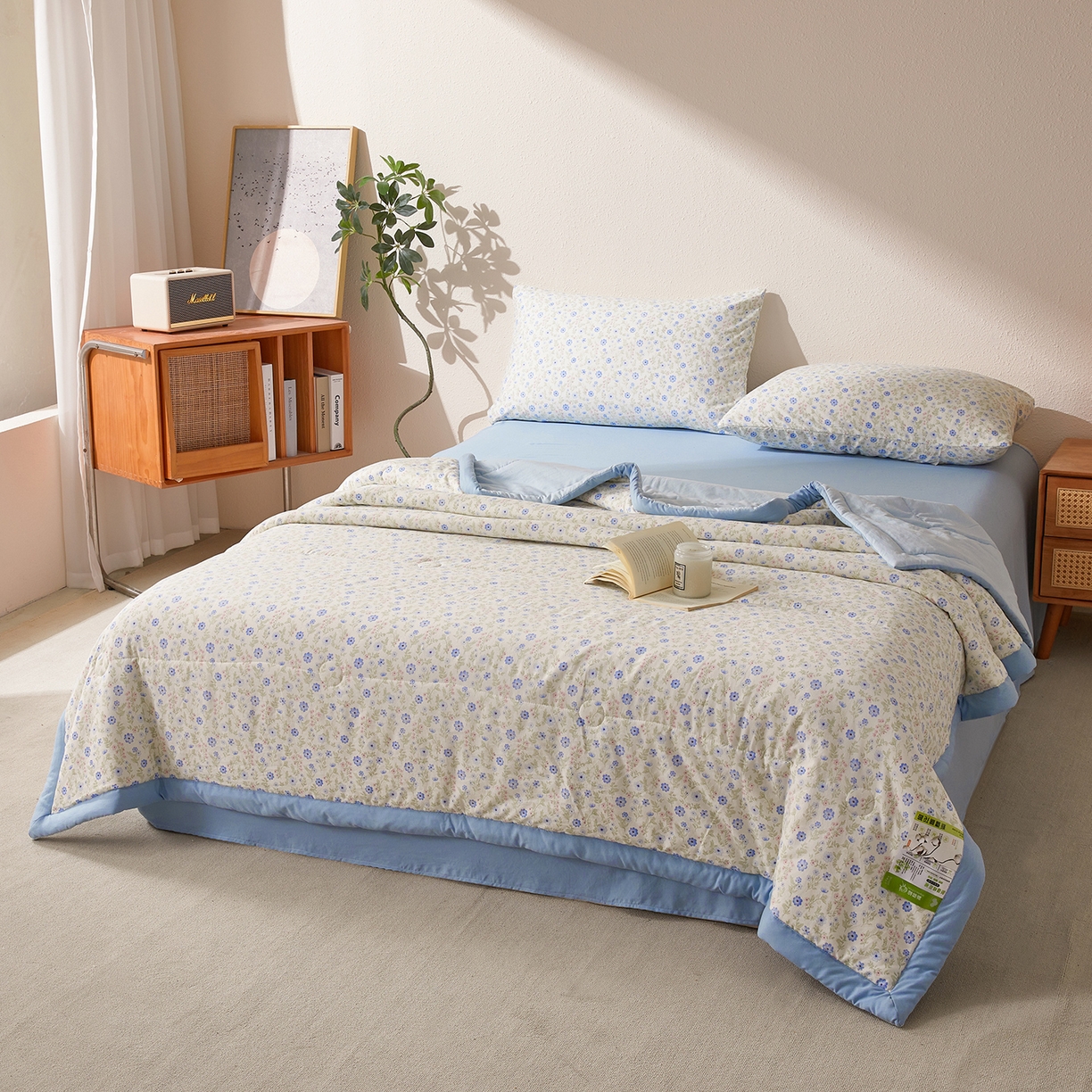 91家纺网 家纺一手货源 找家纺 罗布斯 2026新款高克重纯色简约风小清新花卉风水洗棉空调被夏被100%新疆棉花夏凉被（买家秀加微) 安娜花园