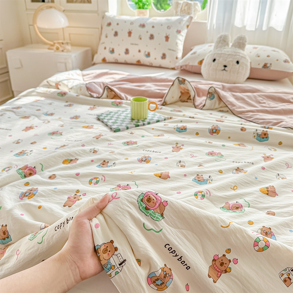 91家纺网 家纺一手货源 找家纺 招财星家纺 2026新款A类水洗棉皱绉纱夏被空调被印花夏凉被子被芯（带质检报告买家秀） 卡皮巴拉