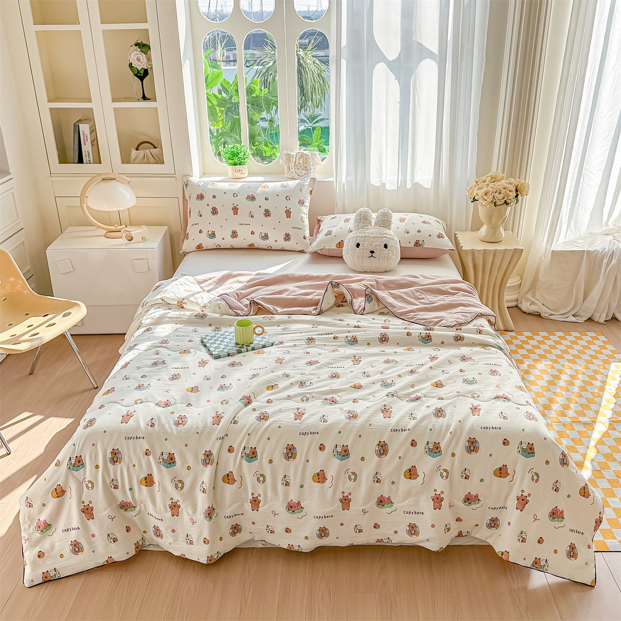 91家纺网 家纺一手货源 找家纺 招财星家纺 2026新款A类水洗棉皱绉纱夏被空调被印花夏凉被子被芯（带质检报告买家秀） 卡皮巴拉