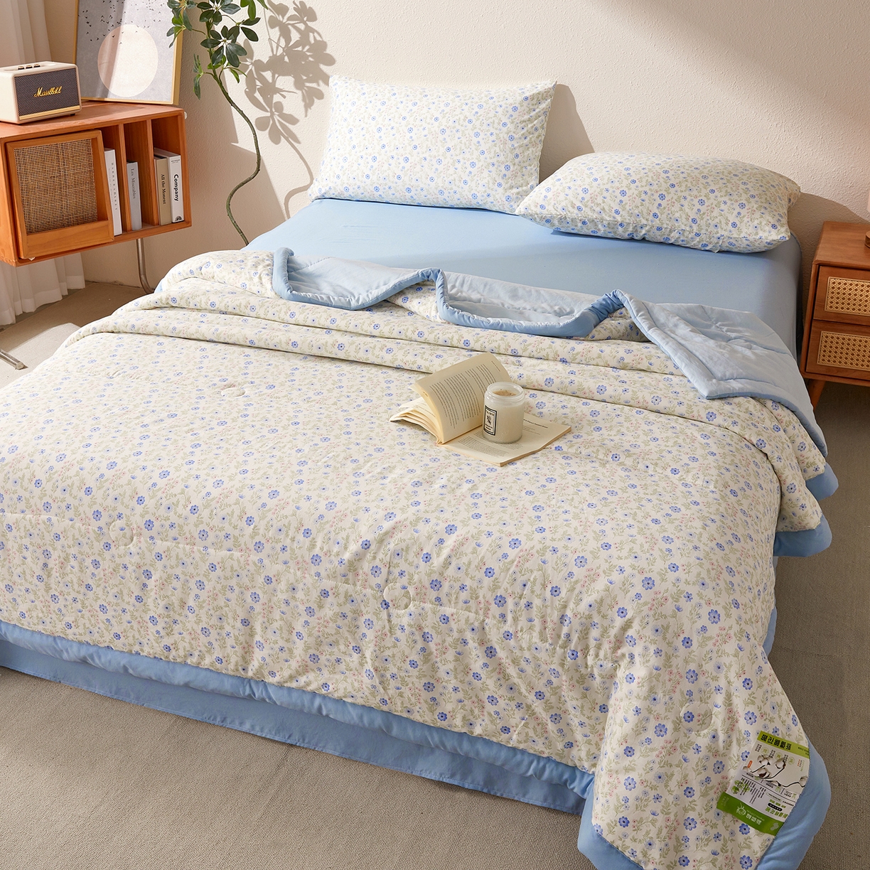 91家纺网 家纺一手货源 找家纺 罗布斯 2026新款高克重纯色简约风小清新花卉风水洗棉空调被夏被100%新疆棉花夏凉被（买家秀加微) 安娜花园