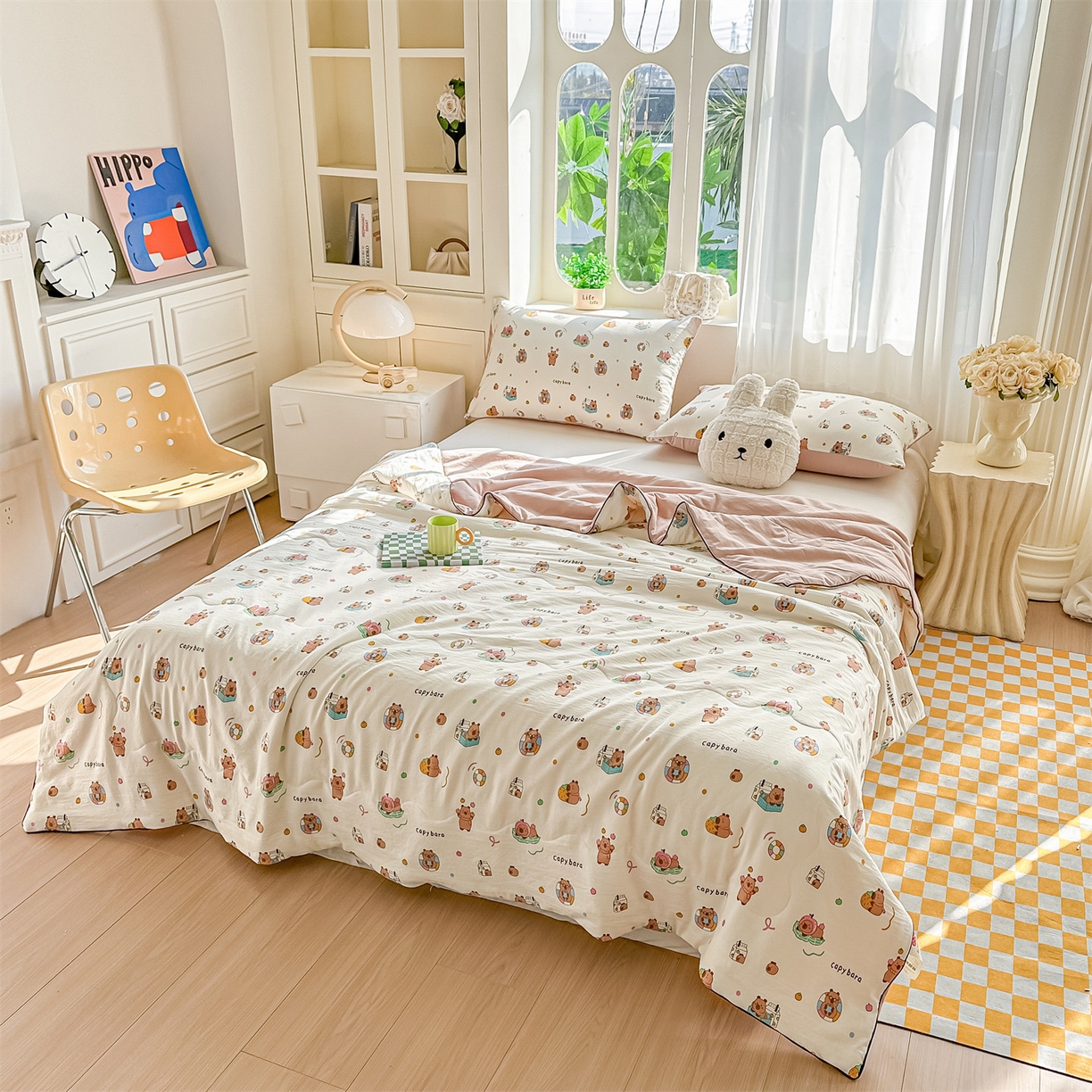 91家纺网 家纺一手货源 找家纺 招财星家纺 2026新款A类水洗棉皱绉纱夏被空调被印花夏凉被子被芯（带质检报告买家秀） 卡皮巴拉