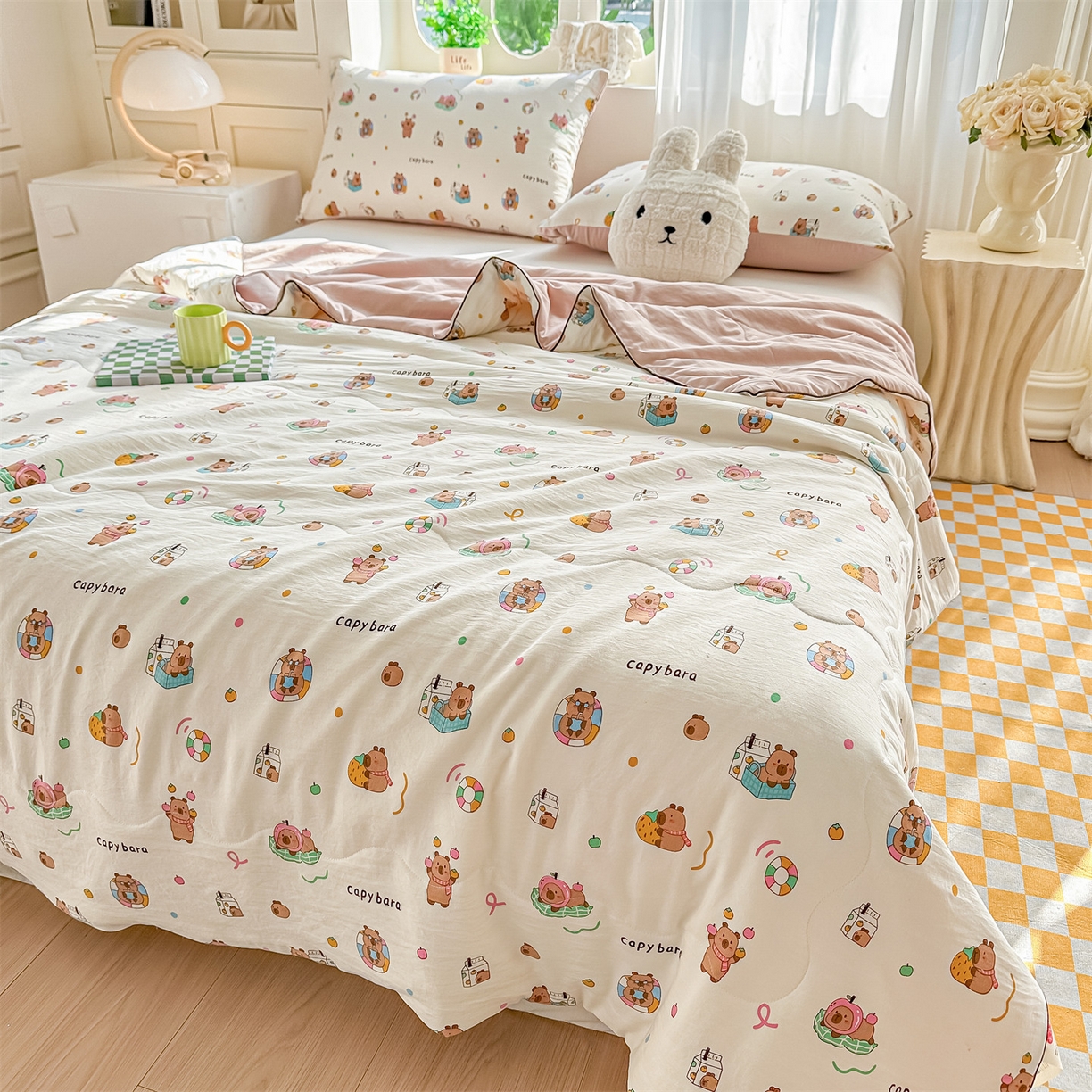 91家纺网 家纺一手货源 找家纺 招财星家纺 2026新款A类水洗棉皱绉纱夏被空调被印花夏凉被子被芯（带质检报告买家秀） 卡皮巴拉