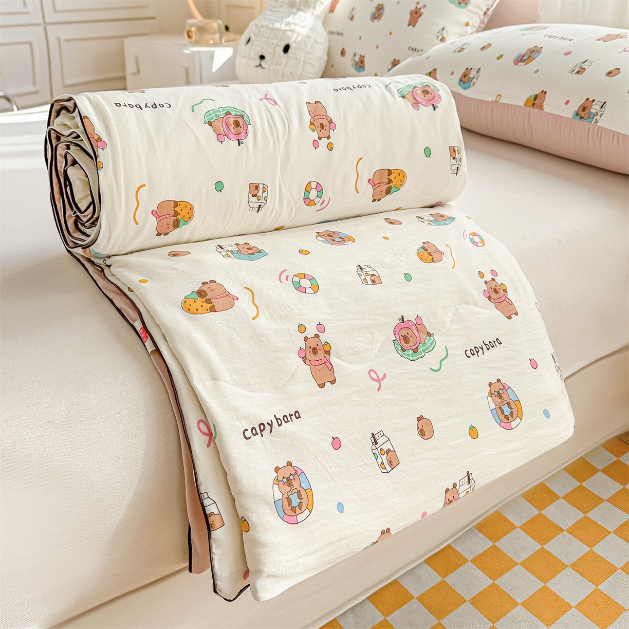 91家纺网 家纺一手货源 找家纺 招财星家纺 2026新款A类水洗棉皱绉纱夏被空调被印花夏凉被子被芯（带质检报告买家秀） 卡皮巴拉