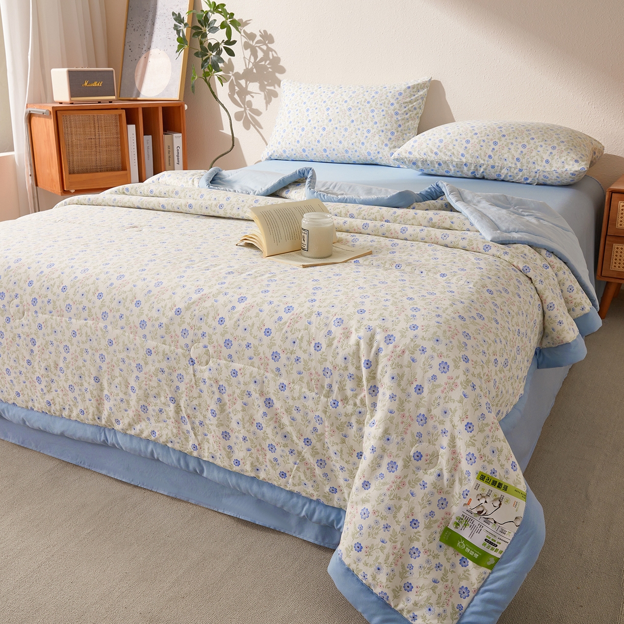 91家纺网 家纺一手货源 找家纺 罗布斯 2026新款高克重纯色简约风小清新花卉风水洗棉空调被夏被100%新疆棉花夏凉被（买家秀加微) 安娜花园