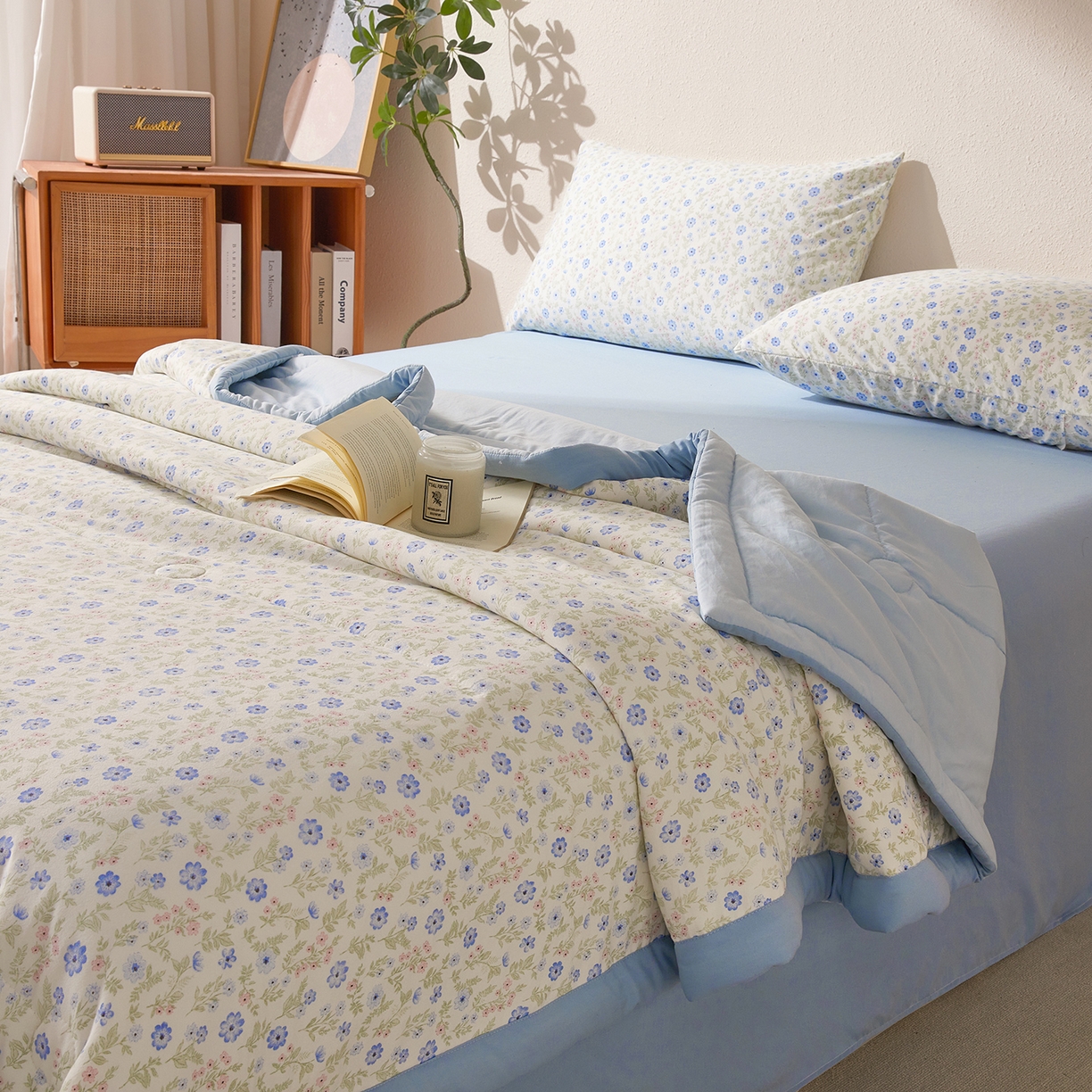 91家纺网 家纺一手货源 找家纺 罗布斯 2026新款高克重纯色简约风小清新花卉风水洗棉空调被夏被100%新疆棉花夏凉被（买家秀加微) 安娜花园