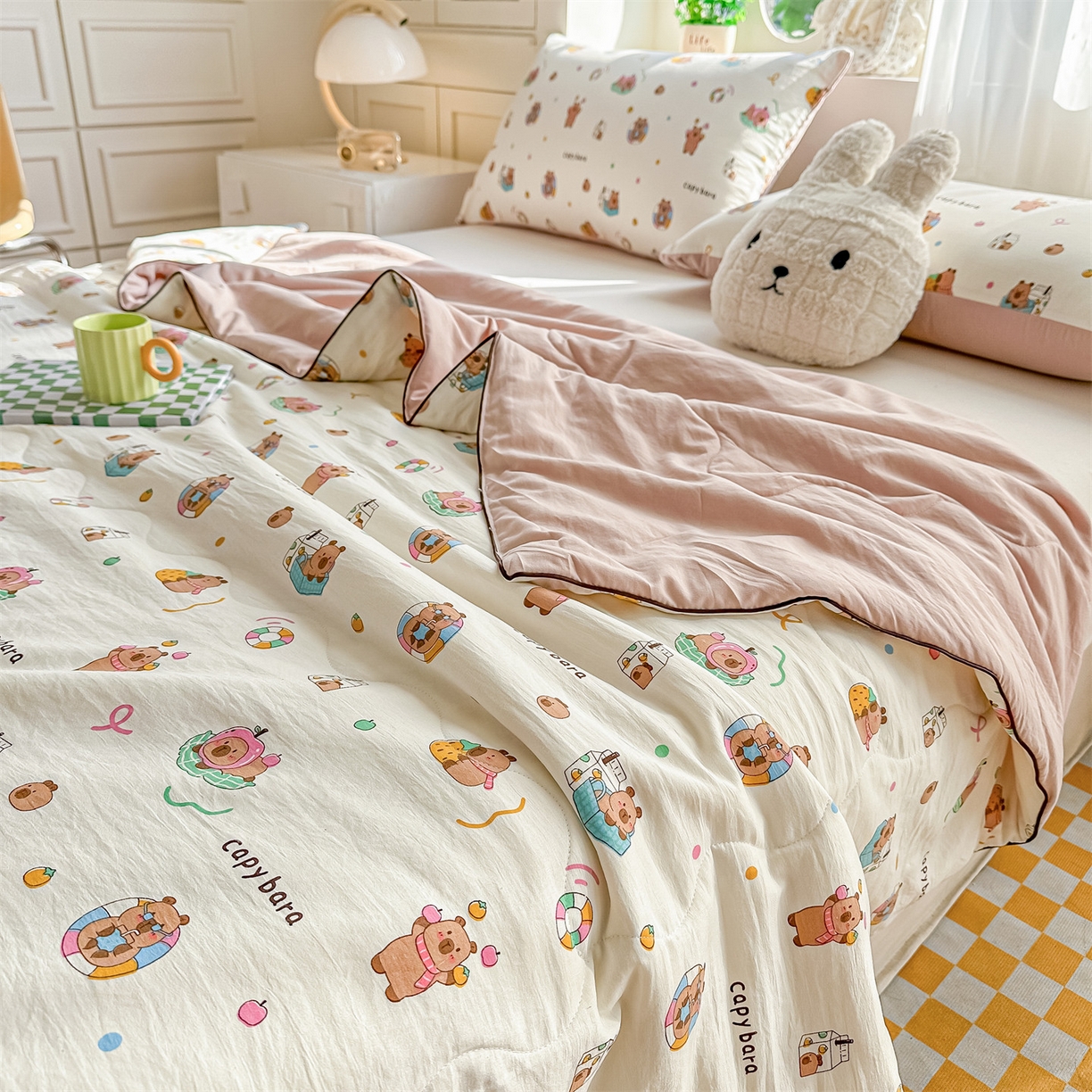 91家纺网 家纺一手货源 找家纺 招财星家纺 2026新款A类水洗棉皱绉纱夏被空调被印花夏凉被子被芯（带质检报告买家秀） 卡皮巴拉