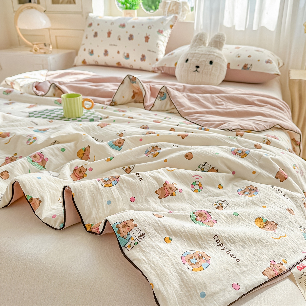 91家纺网 家纺一手货源 找家纺 招财星家纺 2026新款A类水洗棉皱绉纱夏被空调被印花夏凉被子被芯（带质检报告买家秀） 卡皮巴拉