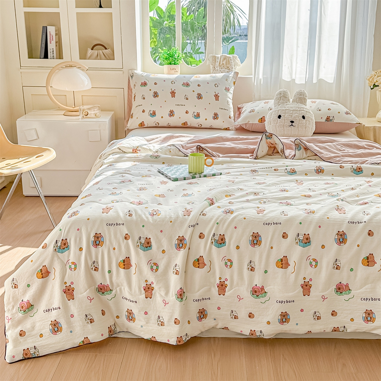 91家纺网 家纺一手货源 找家纺 招财星家纺 2026新款A类水洗棉皱绉纱夏被空调被印花夏凉被子被芯（带质检报告买家秀） 卡皮巴拉