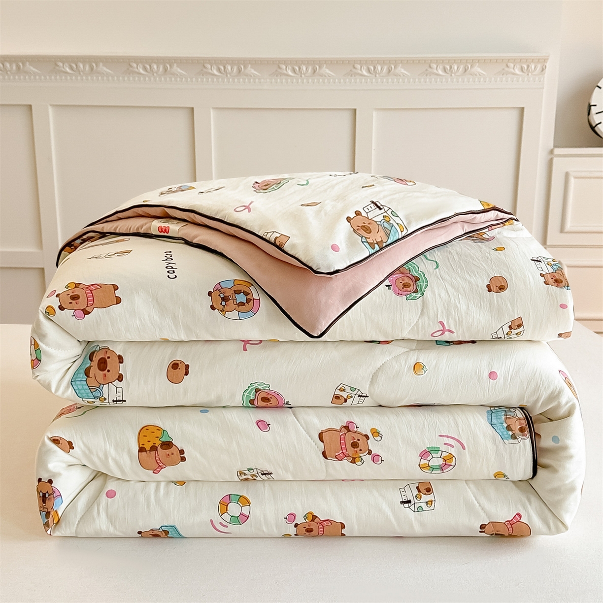 91家纺网 家纺一手货源 找家纺 招财星家纺 2026新款A类水洗棉皱绉纱夏被空调被印花夏凉被子被芯（带质检报告买家秀） 卡皮巴拉