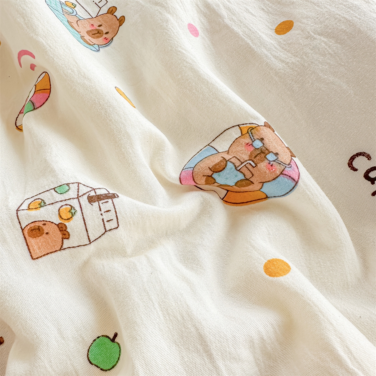 91家纺网 家纺一手货源 找家纺 招财星家纺 2026新款A类水洗棉皱绉纱夏被空调被印花夏凉被子被芯（带质检报告买家秀） 卡皮巴拉