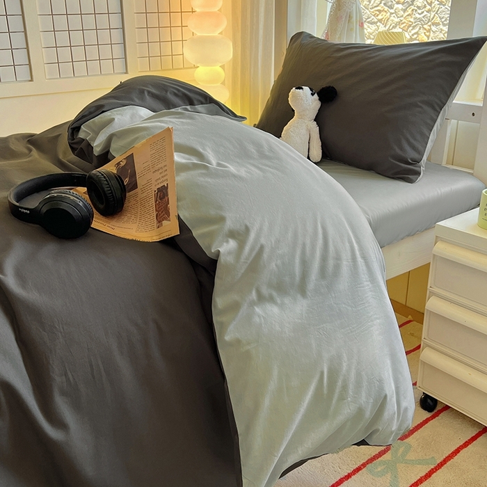 91家纺网 家纺一手货源 找家纺 缦绣阁家纺 2026新款无印风纯色纯棉四件套全棉被套床单床笠被罩学生宿舍上下铺三件套床上用品 石墨灰气质灰