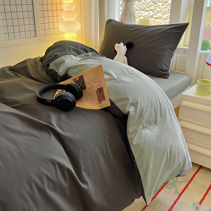 91家纺网 家纺一手货源 找家纺 缦绣阁家纺 2026新款无印风纯色纯棉四件套全棉被套床单床笠被罩学生宿舍上下铺三件套床上用品 石墨灰气质灰