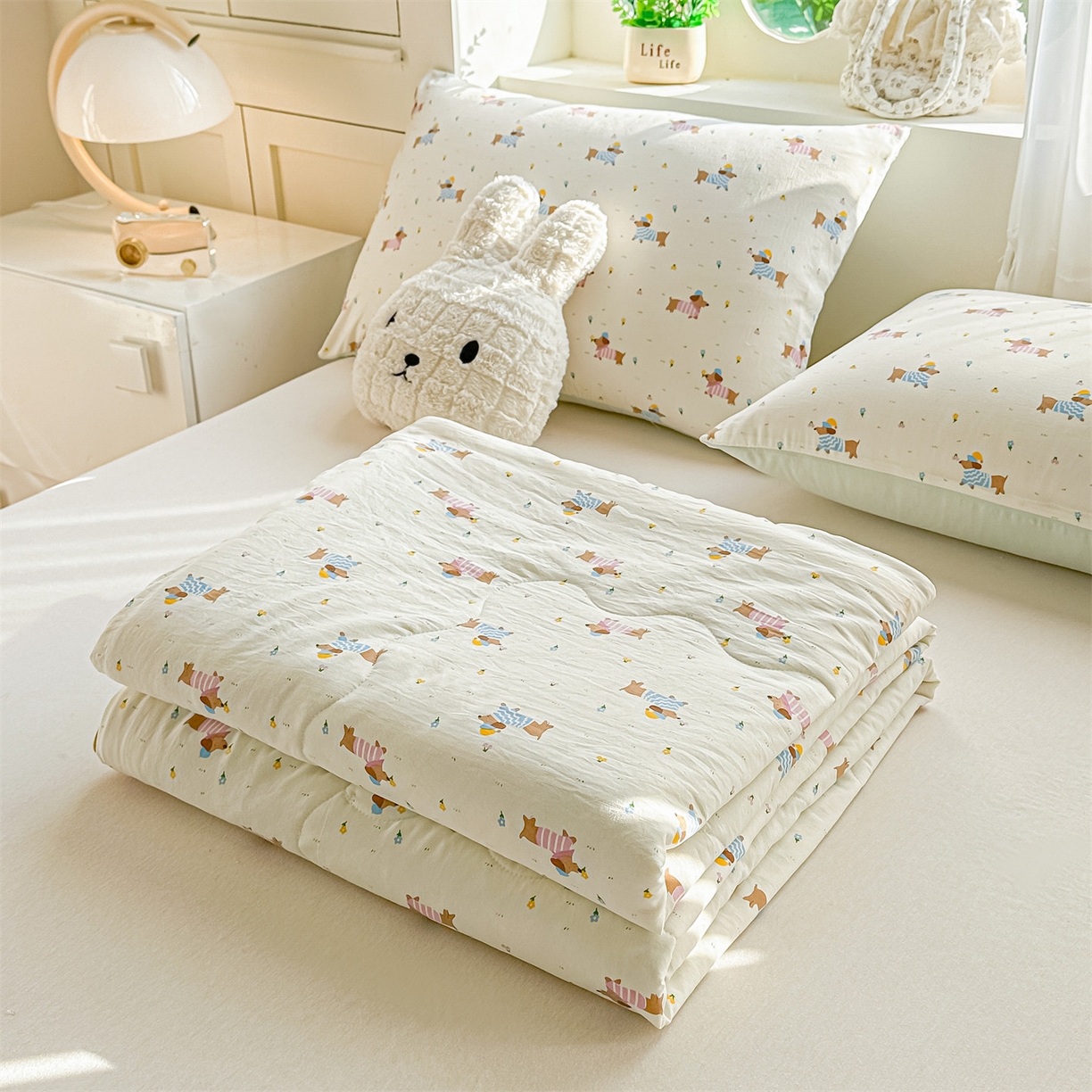 91家纺网 家纺一手货源 找家纺 招财星家纺 2026新款A类水洗棉皱绉纱夏被空调被印花夏凉被子被芯（带质检报告买家秀） 腊肠狗