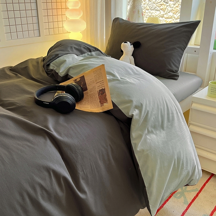 91家纺网 家纺一手货源 找家纺 缦绣阁家纺 2026新款无印风纯色纯棉四件套全棉被套床单床笠被罩学生宿舍上下铺三件套床上用品 石墨灰气质灰