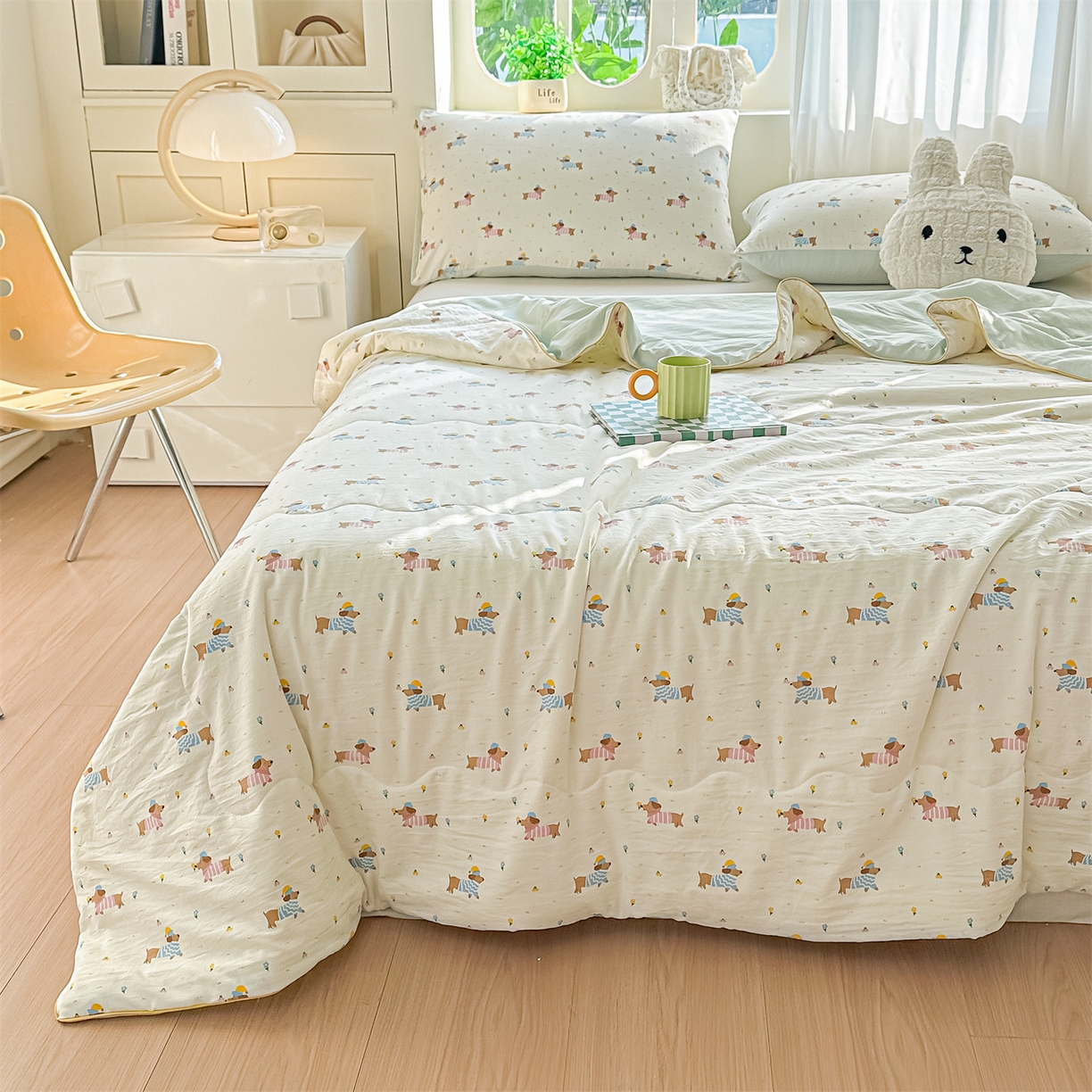 91家纺网 家纺一手货源 找家纺 招财星家纺 2026新款A类水洗棉皱绉纱夏被空调被印花夏凉被子被芯（带质检报告买家秀） 腊肠狗