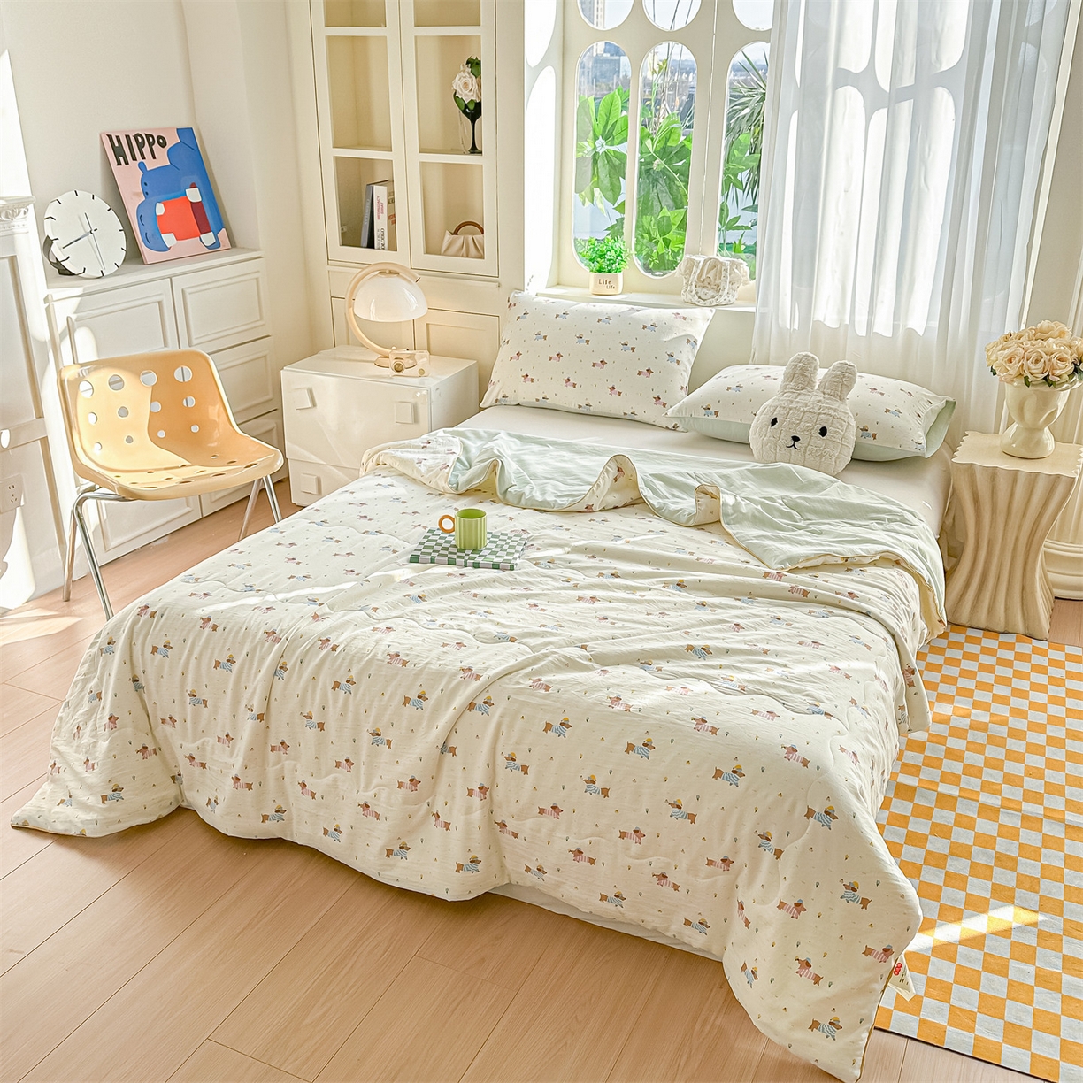 91家纺网 家纺一手货源 找家纺 招财星家纺 2026新款A类水洗棉皱绉纱夏被空调被印花夏凉被子被芯（带质检报告买家秀） 腊肠狗