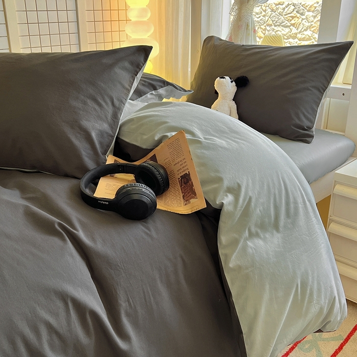 91家纺网 家纺一手货源 找家纺 缦绣阁家纺 2026新款无印风纯色纯棉四件套全棉被套床单床笠被罩学生宿舍上下铺三件套床上用品 石墨灰气质灰