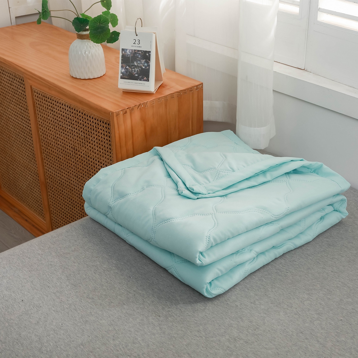 悦织湾家纺 2026新款超声波夏被纯色水洗棉夏凉被批发赠品礼品被供货 夏被-浅绿