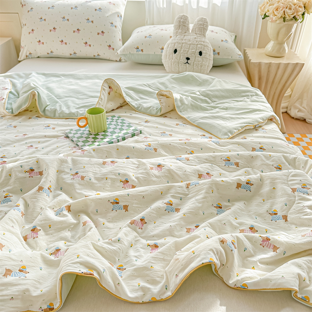 91家纺网 家纺一手货源 找家纺 招财星家纺 2026新款A类水洗棉皱绉纱夏被空调被印花夏凉被子被芯（带质检报告买家秀） 腊肠狗