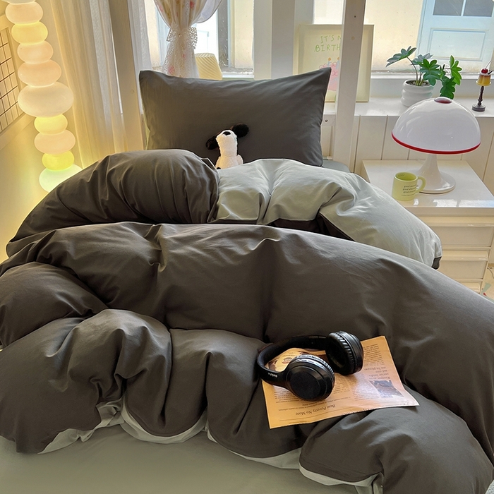 91家纺网 家纺一手货源 找家纺 缦绣阁家纺 2026新款无印风纯色纯棉四件套全棉被套床单床笠被罩学生宿舍上下铺三件套床上用品 石墨灰气质灰