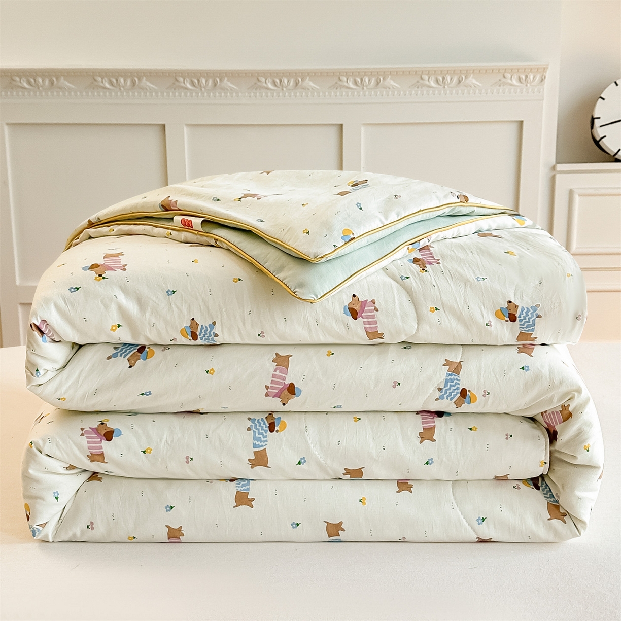 91家纺网 家纺一手货源 找家纺 招财星家纺 2026新款A类水洗棉皱绉纱夏被空调被印花夏凉被子被芯（带质检报告买家秀） 腊肠狗