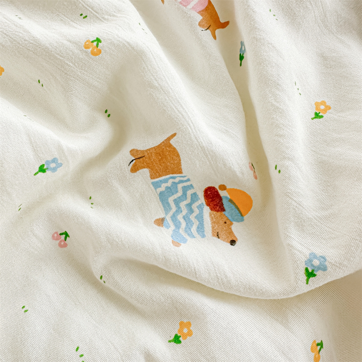 91家纺网 家纺一手货源 找家纺 招财星家纺 2026新款A类水洗棉皱绉纱夏被空调被印花夏凉被子被芯（带质检报告买家秀） 腊肠狗