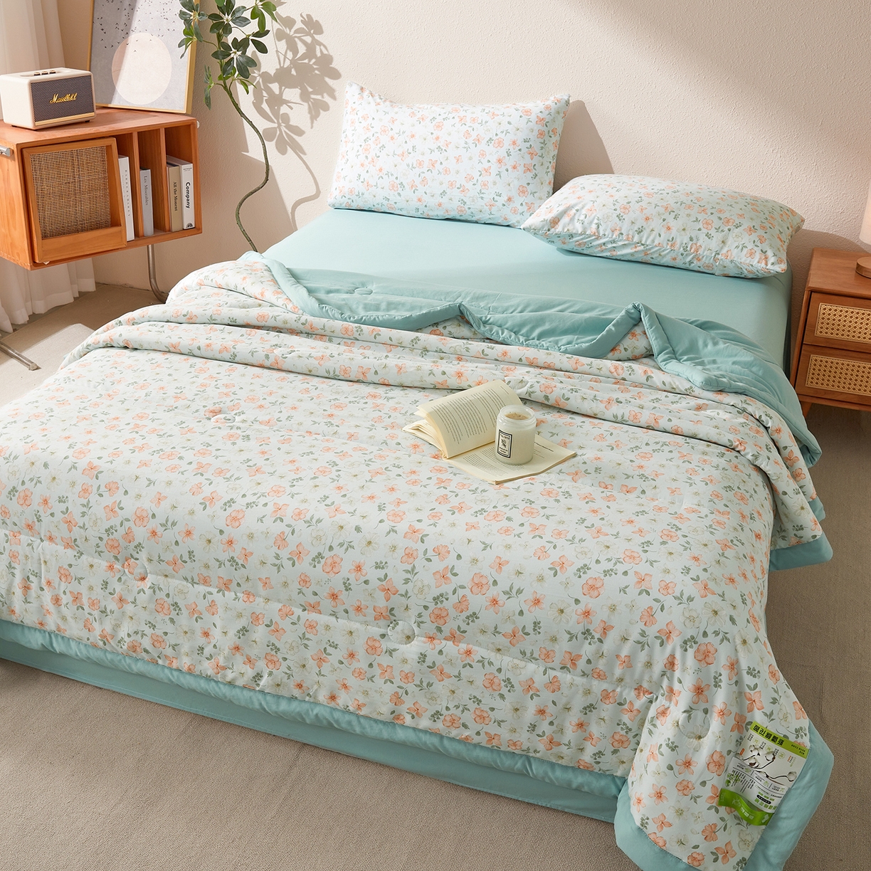 91家纺网 家纺一手货源 找家纺 罗布斯 2026新款高克重纯色简约风小清新花卉风水洗棉空调被夏被100%新疆棉花夏凉被（买家秀加微) 晨曦花漾