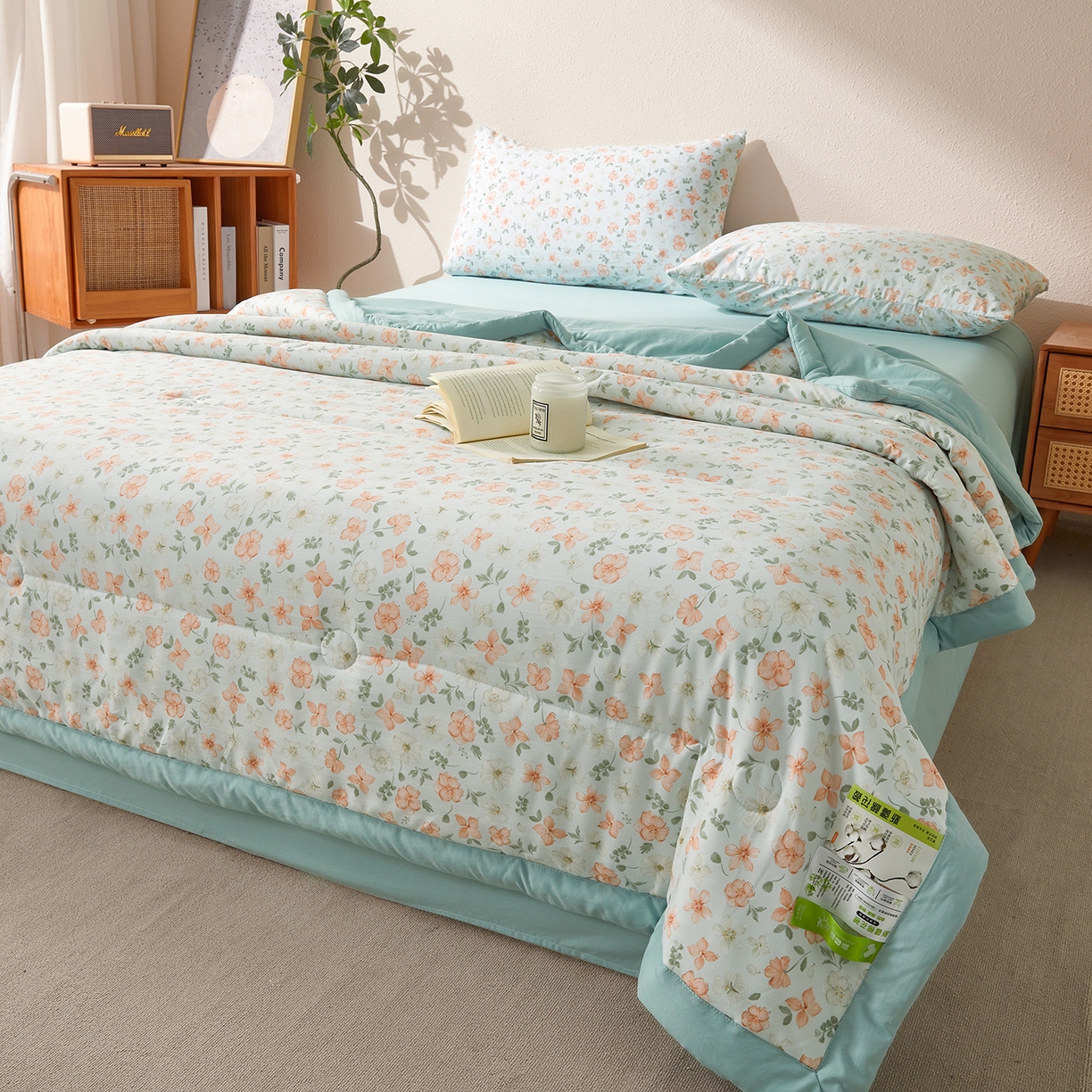 91家纺网 家纺一手货源 找家纺 罗布斯 2026新款高克重纯色简约风小清新花卉风水洗棉空调被夏被100%新疆棉花夏凉被（买家秀加微) 晨曦花漾