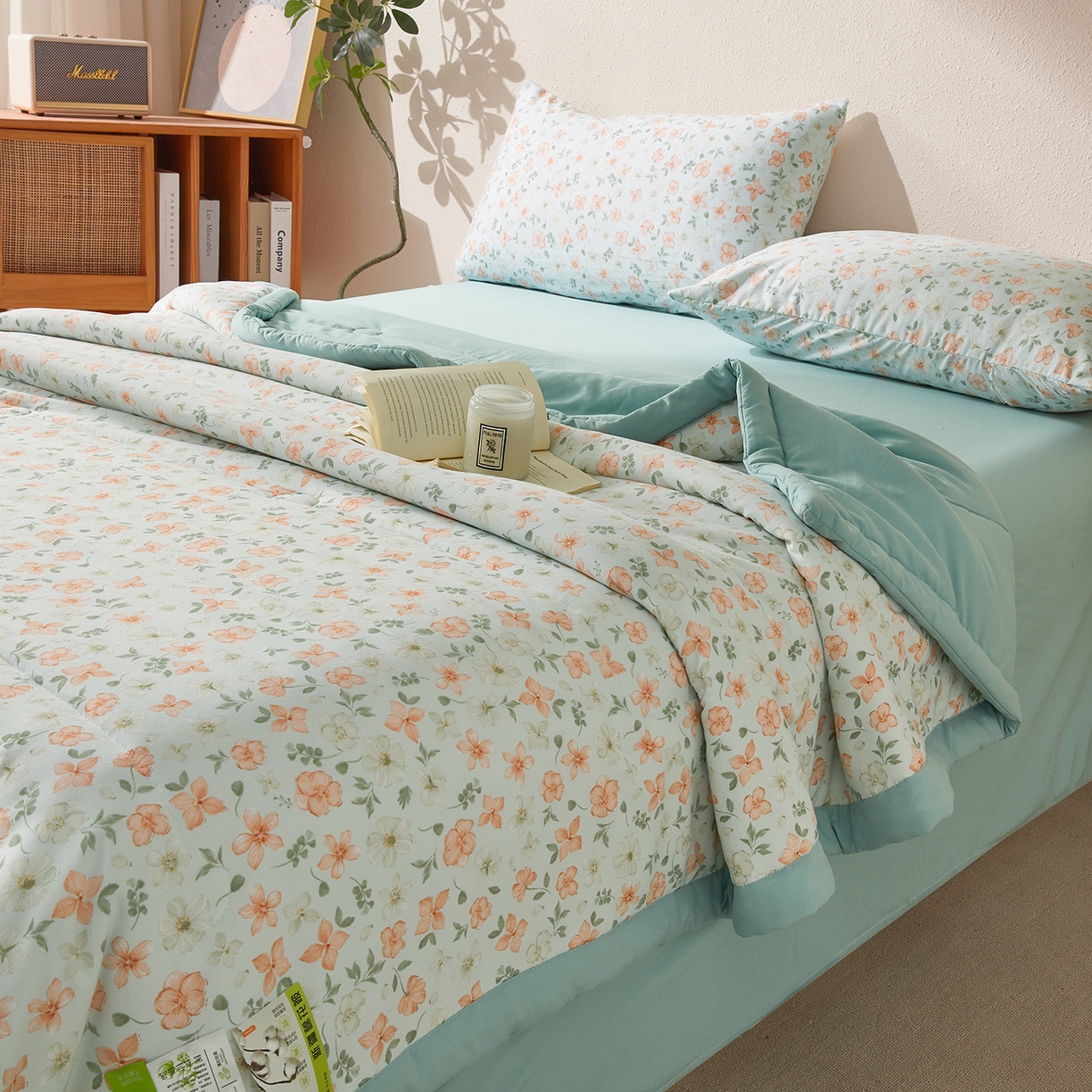 91家纺网 家纺一手货源 找家纺 罗布斯 2026新款高克重纯色简约风小清新花卉风水洗棉空调被夏被100%新疆棉花夏凉被（买家秀加微) 晨曦花漾