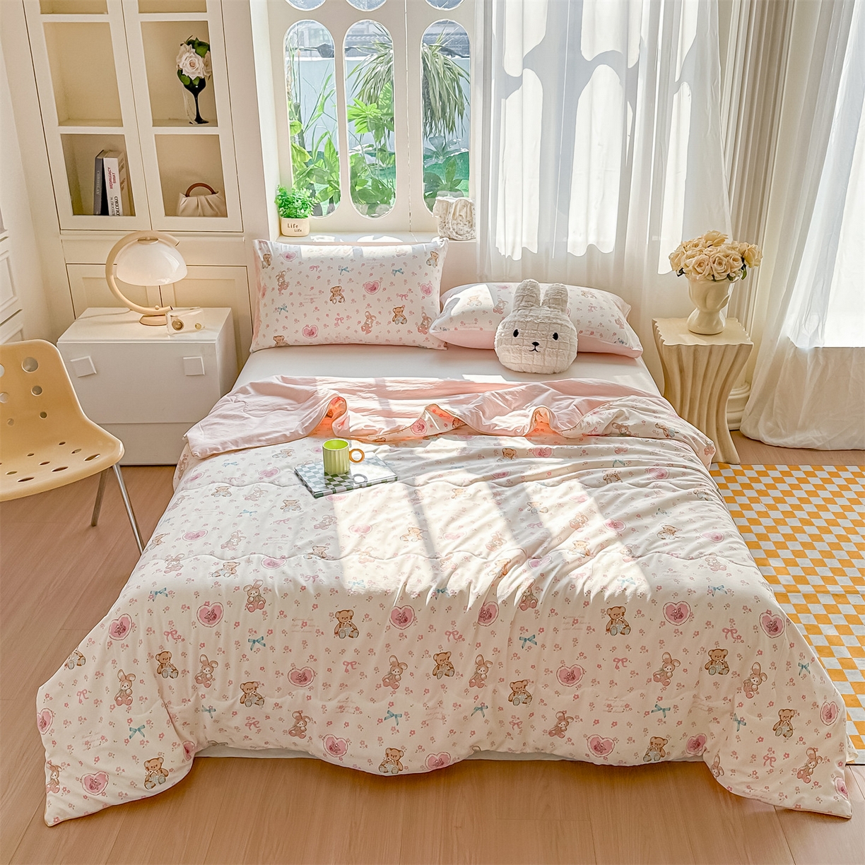 91家纺网 家纺一手货源 找家纺 招财星家纺 2026新款A类水洗棉皱绉纱夏被空调被印花夏凉被子被芯（带质检报告买家秀） 玫瑰熊