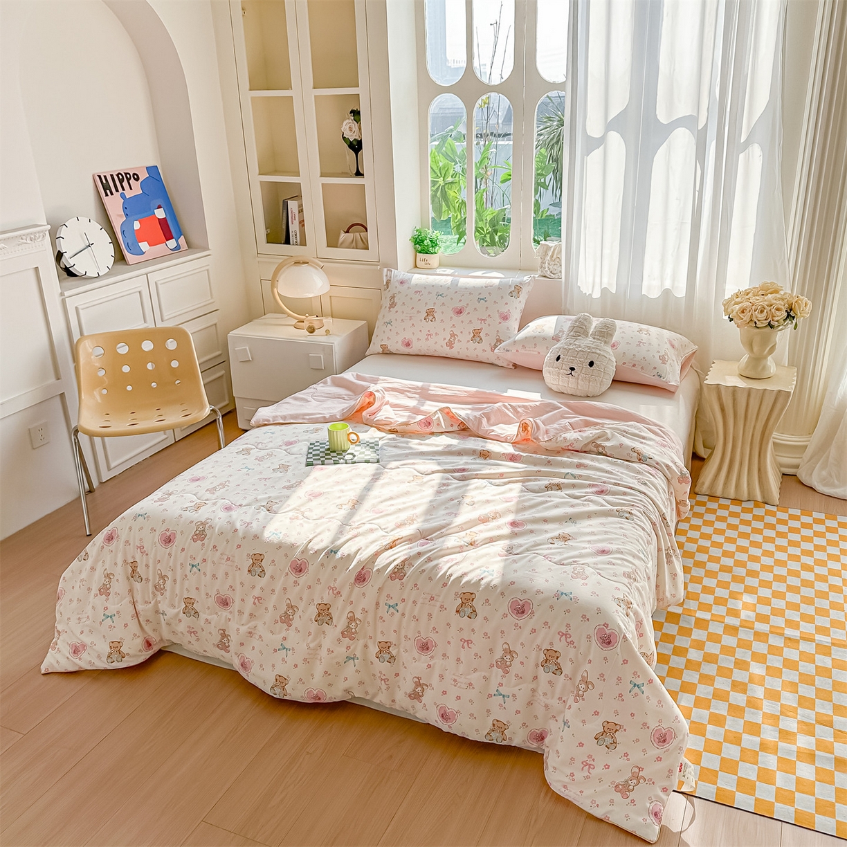 91家纺网 家纺一手货源 找家纺 招财星家纺 2026新款A类水洗棉皱绉纱夏被空调被印花夏凉被子被芯（带质检报告买家秀） 玫瑰熊