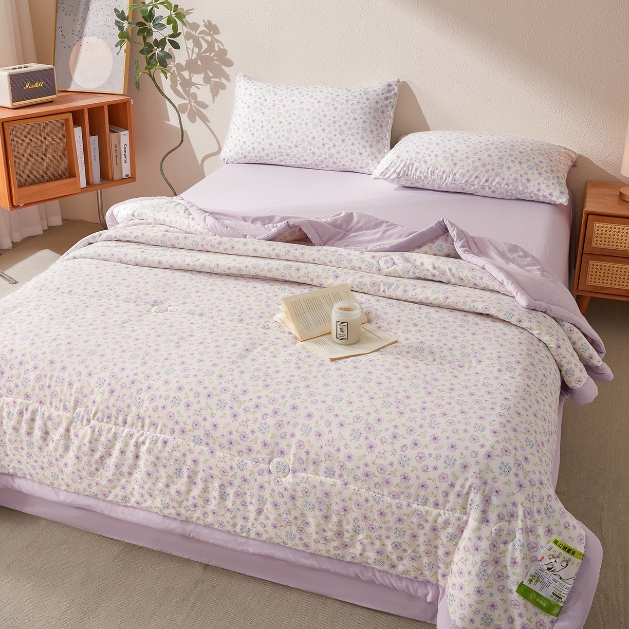 91家纺网 家纺一手货源 找家纺 罗布斯 2026新款高克重纯色简约风小清新花卉风水洗棉空调被夏被100%新疆棉花夏凉被（买家秀加微) 春日繁花