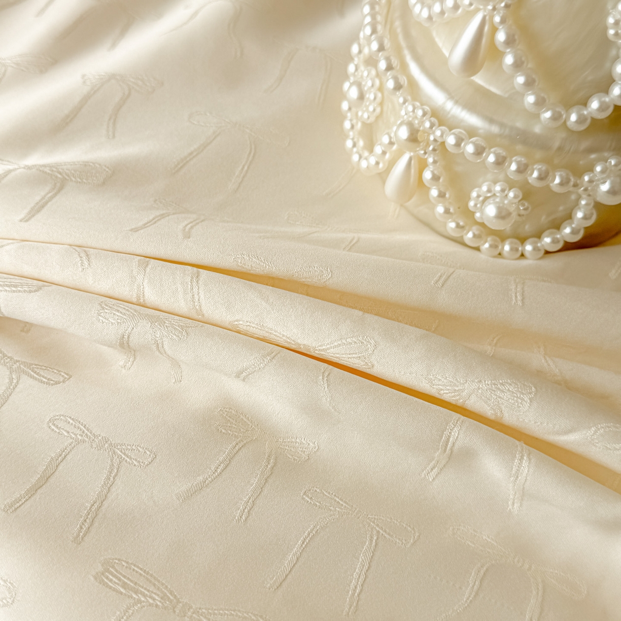 91家纺网 家纺一手货源 找家纺 迪梦姿家纺 2026新款春意真丝提花蕾丝款夏被四件套 奶白