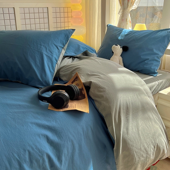 91家纺网 家纺一手货源 找家纺 缦绣阁家纺 2026新款无印风纯色纯棉四件套全棉被套床单床笠被罩学生宿舍上下铺三件套床上用品 雾蓝优雅灰