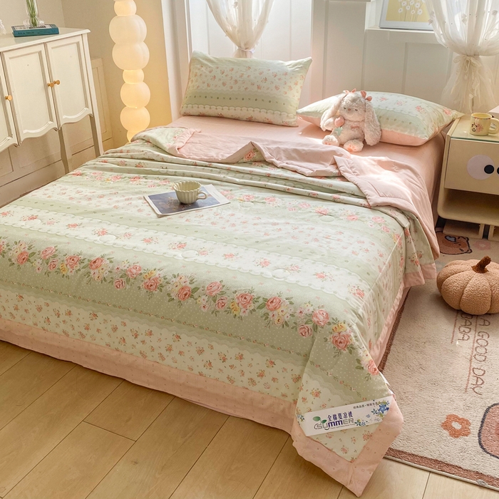 91家纺网 家纺一手货源 找家纺 羽梦家纺 2026新款新疆棉花全棉夏凉被被子被芯云边花漾