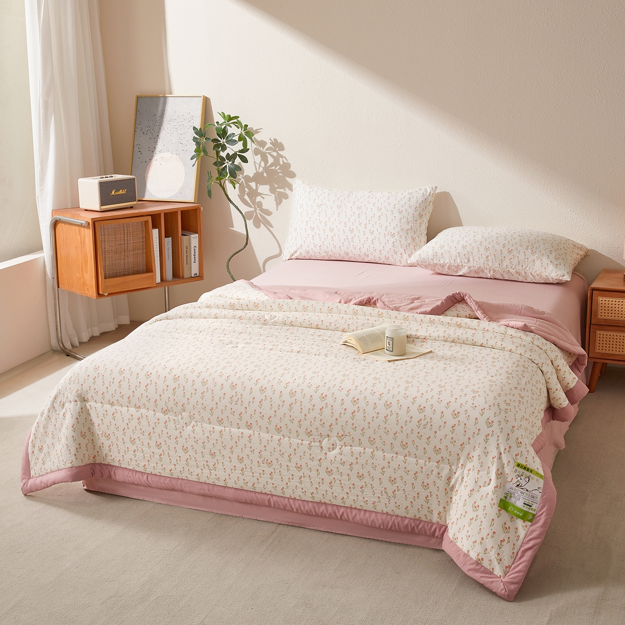 91家纺网 家纺一手货源 找家纺 罗布斯 2026新款高克重纯色简约风小清新花卉风水洗棉空调被夏被100%新疆棉花夏凉被（买家秀加微) 郁见