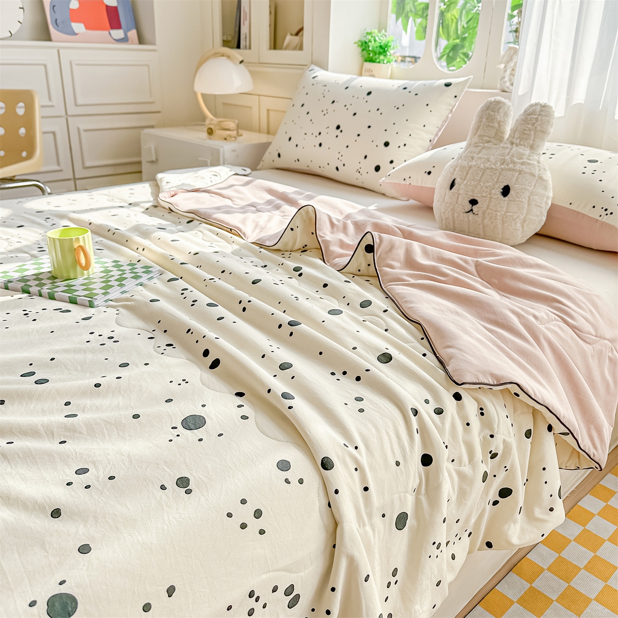 91家纺网 家纺一手货源 找家纺 招财星家纺 2026新款A类水洗棉皱绉纱夏被空调被印花夏凉被子被芯（带质检报告买家秀） 墨点