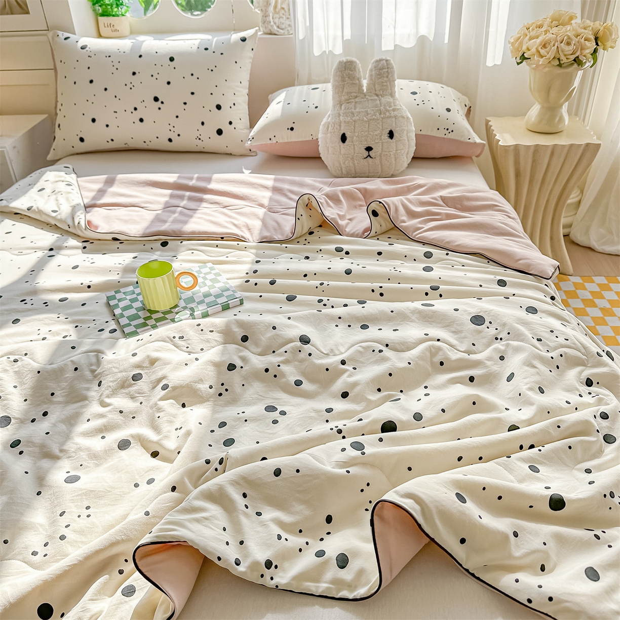 91家纺网 家纺一手货源 找家纺 招财星家纺 2026新款A类水洗棉皱绉纱夏被空调被印花夏凉被子被芯（带质检报告买家秀） 墨点