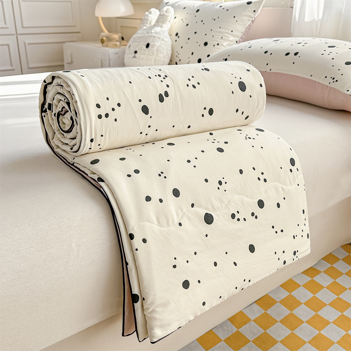 91家纺网 家纺一手货源 找家纺 招财星家纺 2026新款A类水洗棉皱绉纱夏被空调被印花夏凉被子被芯（带质检报告买家秀） 墨点