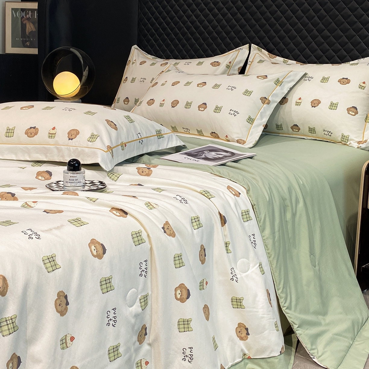 91家纺网 家纺一手货源 找家纺 佳品居 2026新款凉感天丝棉印花系列水洗真丝夏被四件套 快乐小熊