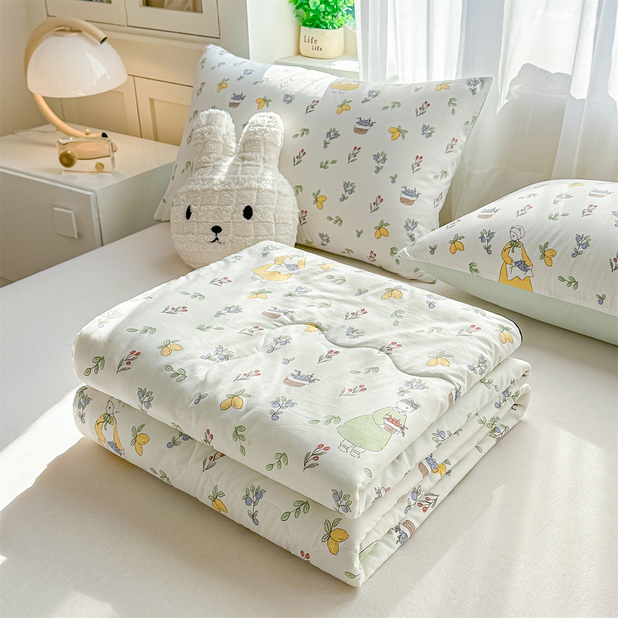 91家纺网 家纺一手货源 找家纺 招财星家纺 2026新款A类水洗棉皱绉纱夏被空调被印花夏凉被子被芯（带质检报告买家秀） 柠檬女孩