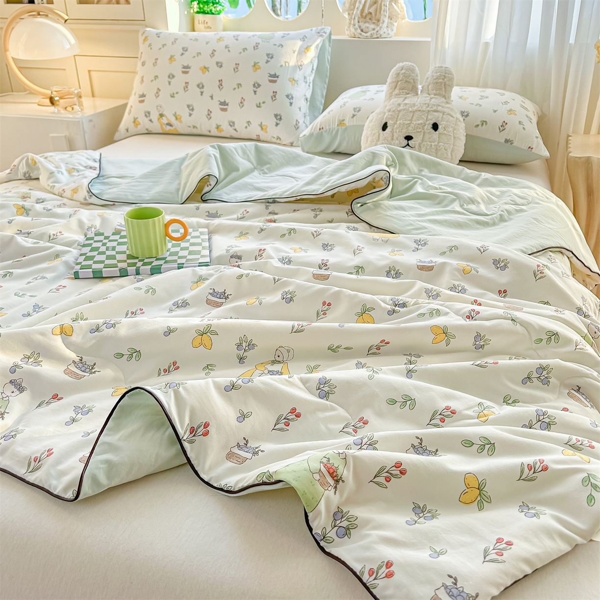 91家纺网 家纺一手货源 找家纺 招财星家纺 2026新款A类水洗棉皱绉纱夏被空调被印花夏凉被子被芯（带质检报告买家秀） 柠檬女孩